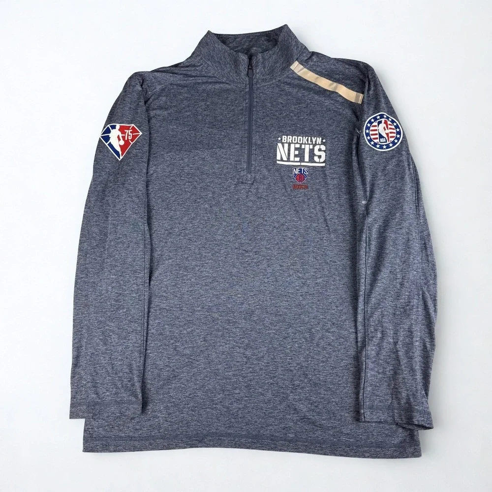 Fanatics Brooklyn Nets 1/4 Zip Pullover Mens L Gray NBA Long Sleeve Athletic Top